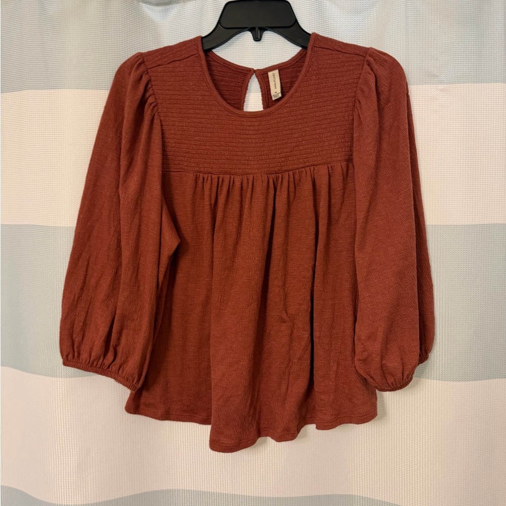 Gentle Fawn Brick Red Textured Peasant Blouse